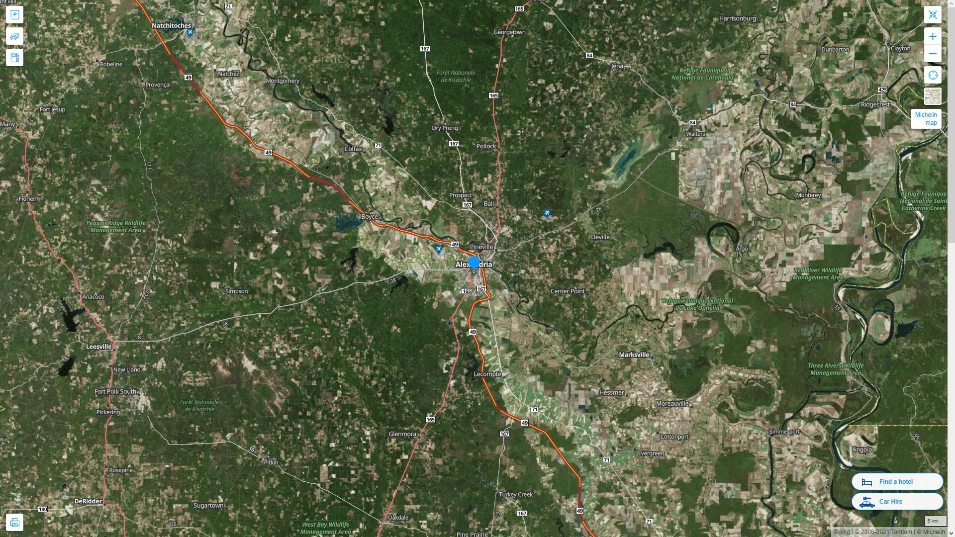 Alexandria Louisiana Highway and Road Map with Satellite View